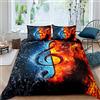 Loussiesd Set di biancheria da letto per bambini adulti e ragazzi, con motivo musicale con note, stile colorato, copripiumino per letto matrimoniale,