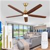 OUENGK 132 Cm Ventilatori Da Soffitto All'Aperto Con Luci, 5 Pale In Legno Oro Ventilatori Da Soffitto Con Telecomando, Grande Flusso D'Aria Reversibile Silenzioso Motore Dc Ventilatore Da Soffitto