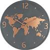 Rebecca Mobili Orologio Muro, Orologio Parete Metallo, Disegno Mondo, Grigio Scuro Marrone Rame, Tondo, Salotto Cucina - Diametro 45 cm x P 4,5 cm - Art. RE6597