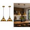 LEDSone Lampada a Sospensione Industriale Moderna da Soffitto 2 Pezzi in Metallo Ottone Giallo con Cavo Regolabile da 96cm Illuminazione Vintage per Camera da Letto, Corridoio, Ufficio, Cucina e