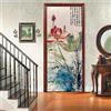 A.Monamour Adesivo Porta Autoadesiva 3D Fiori Di Loto Nello Stile Della Pittura Cinese Vinile PVC Adesivi per Porte Interne Pellicola Adesiva Poster Sticker Murale Parete Carta da Parati 85x215cm