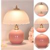 XINYASEE Lampada Da Tavolo Comodino, Lampada Da Scrivania E27, Abat Jour in Vetro a Forma Di Fungo Con Base in Ceramica, Arredo Per la Casa Per Camera Da Letto, Soggiorno (Rosa)