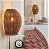 HOFSTEIN lampada da parete Cardeira, in metallo/rattan nero/marrone scuro, dal design boho con paralume a griglia ed effetto luminoso, E27, soggiorno, camera letto, cucina, corridoio, vano scale