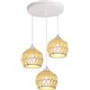LIGKIN 3 Luci Lampadario Industriale Vintage Lampada a sospensione Paralume in Metallo Corda, E27 Illuminazione a Soffitto Retro per Ristorante Soggiorno Camera da letto, Bianco