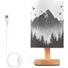 Sevdomey Lampada da comodino con montagne con alberi con porta USB, nessuna lampadina necessaria, luce LED calda per camera da letto, soggiorno, ufficio, lampada da comodino per lettura, studio,