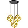 iDEGU 3 Luci Lampadario a sospensione moderno a Forma di Cubo Stile Geometrico E27 Lampada da Soffitto Vintage in Metallo per camera, soggiorno, sala da pranzo - 16cm (Giallo, 30CM Base)
