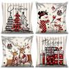 ZJILIXIA 4 Pezzi Federe Cuscini Natalizi 40x40cm,Cuscini Natalizi per Divano,Nuscino Natalizie Decorazioni,Federa per Cuscino in Lino,Copricuscino Natalizio Federe Di Natale per Cuscino Letto Divano (C)