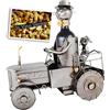Brubaker Portabottiglie con trattore, autista e cane - oggetto decorativo Trecker Schlepper in metallo - supporto per bottiglia con biglietto di auguri per il vino