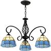 LTFCFZQ Lampadario Stile Tiffany a 3 luci con Paralume di Vetro colorato Blu, Lampada a Sospensione Vintage, plafoniera Moderna per Soggiorno Camera da Letto Hotel
