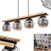 hofstein Lampada a sospensione Podre, lampada moderna in metallo/legno/vetro in colore nero/natura/fumo, 4 luci, con paralume in vetro reale (15 cm) e asta in legno, altezza massima 129cm, E27, senza lampadine