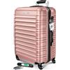 KESSER Valigia da viaggio rigida con bilancia per valigia + etichetta per bagagli, trolley con serratura a combinazione, 4 ruote in ABS, manico telescopico, Rosa lampone, 75cm - 120L