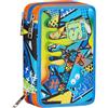 SJ GANG STYLE JAM GANG Astuccio Scuola 3 Zip, Blu, Sphere Full Boy, Portapenne Triplo Scomparto Completo Di Penne, Matite, Colori, Accessori Zaino, Elementari, Medie, Bambino