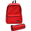 SUNLUX Set Scuola Zaino Americano Doppia Tasca con Zip E Astuccio Tombolino - Colore Rosso - Design Unisex, Capiente e Resistente
