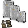 CRASH BAGGAGE - ICON SET e EASY LIFE KIT, Combo di 3 Trolley da Viaggio, Cabin, Medium, Large e Organizer Valigia, Colore Silver e Green