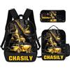 ASD Jewerly 3Pcs Set personalizzato ingegneria veicoli a tema zaino borsa regalo, nome personalizzato costruzione veicoli a tema escavatore camion stampa zaino casual laptop daypack borsa (style07)