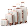 LEADZM Set di Valigie Rigide 5 Pezzi con Beauty Case, Set Valigie in ABS, Luggage Suitcase Grande 23 kg con 4 Ruote Girevoli Doppie (Beige-Marrone)