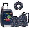 GYMAX Set Valigie per Bambini da 5 Pezzi con Trolley 38 cm, Zaino 33 cm, Cuscino per il Collo, Borsa per il Pranzo Isolata, Etichetta per Bagagli, per Viaggio Scuola (Astronauta)