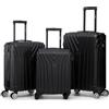 R.Leone Valigia da 1 Fino a Set 4 Trolley Rigido grande, medio, bagaglio a mano 55x40x23 cm Wizz, ITA Airways e bagaglio 45x36x20 cm EasyJet in ABS 9001 (Nero, Set 3 Pezzi XS M L)