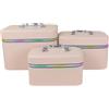 VKZ Beauty Case Donna da Viaggio Set 3 Pezzi, Borsa Porta Trucchi Rigida in Similpelle PU, Trousse Make Up con Manico e Zip, Valigetta Organizer Cosmetici Grande Medio Piccolo,Rosa tinta unita