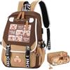 Dujuanus Zaino Capibara, simpatico zaino Capibara di grande capacità per la scuola, borsa da scuola per bambini Kawaii con astuccio (C)