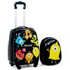 GYMAX Set di Valigia per Bambini, Trolley Bagaglio di 2 Pezzi a Mano Cavalcabile con Cinghia e Tracolla, Valigia Rigida con Ruote e Zaino, Regalo per Bambino e Bambina (12+16, Mostro)