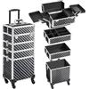 Yaheetech Valigia Porta Trucchi Trolley Estetista 4 in 1 Valigetta Make Up Beauty Case da Viaggio Grande con Ruote Girevoli Serrature Professionale 34 x 25,5 x 80 cm Nero Scintillante