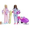 Barbie Pack Invernale con due bambole,snowboard, gatto dellenevi e pupazzo di neve,Mattel,Eta 3+