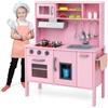 HOMASIS Cucina Giocattolo per Bambini, Cucina in Legno con Lavello, Fornello, Forno, Microonde, Macchina per il Gelato, 18 Accessori, Cucinetta per Bambini dai 3+ Anni (Rosa)