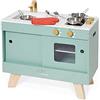 Janod - Cucina in Legno Loft - Giocattolo Imitazione Cucina Ristorante - Stile Vintage e Moderno - 7 Utensili in Metallo e Guanto - Vernice ad acqua - Dai 3 Anni, J6556