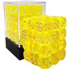 BESCON DICE Bescon 12mm 6 Sided Dice 36 in Brick Box, 12mm Six Sided Die (36) Block of Dice, Translucent Yellow with White Pips