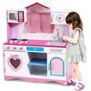HOMASIS Cucina Legno per Bambini Rosa, Con Lavandino, Forno e Microonde, Giocattolo Educativo da 3+ Anni, Cuore Rosa