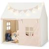 RELAX4LIFE 2 in1 Tenda per Bambini, Casetta da Giococon 10 Luci Stellari Luminose, 2 Finestre e Tappetino Imbottito, 125x100x127 cm, per Interno e Esterno (BEIGE)