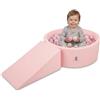 KiddyMoon Area Giochi in Schiuma con Piscina di Palline 90x30cm e Rampa 100 Palline 7cm per Neonati e Bambini - Rosa: Beige Pastello Rosa Cipria Perla