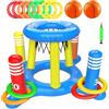 Generico Canestro Da Basket In Piscina - Set Da Gioco Acquatico Gonfiabile 2 In 1 | Giocattolo Da Piscina Con Canestro Da Basket | 1 Gioco Di Lancio Incrociato, 8 Anelli Di Lancio E 2 Palline Gonfiabili Per Ba