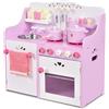 HOMASIS Cucina Giocattolo in Legno con Stampa di Fragole, Cucinetta con Porta Salviette e Asciugamano, Giocattoli di Simulazione di Ruolo per Bambini da 3+ Anni, 60 x 29,5 x 62 cm, Rosa