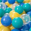 KiddyMoon 300 ∅ 6CM Palline Morbide Colorate Per Piscina Bambini Fatto In EU, Turchese/Blu/Giallo/Trasparente