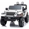 EGLEMTEK Auto Elettrica Bambini Jeep Wrangler Rubicon 12V 2 Posti con Licenza Ufficiale Ruote in Gomma EVA Sedile in Pelle Telecomando 2.4GHz Luci LED Bluetooth MP3 USB Porte Apribili Full Optional (Bianco)