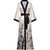 Kihnop Kimono lungo da donna, in raso, con motivo floreale, vestaglia lunga in seta, kimono da donna, in seta, taglia unica, Albero nero, taglia unica