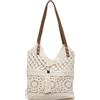 Ginwrek Borsa tote in maglia beige nuova borsa da spiaggia all'uncinetto 2026 a tracolla in cotone intrecciato di capacità con nappina per vacanze estive e uso quotidiano