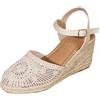 Generico Sandali Donna Estive con Zeppa Boho 35-43 EU in Rete Traspirante Traforata con Fibbia Sandali Chiuse Eleganti Cerimonia Scarpe Casual Chic Comode per Casa Lavoro Sera Festa Vacanze Spiaggia,Bianco,36
