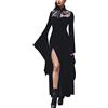 MODSGUE Abito sexy da donna, in pizzo, a maniche lunghe, a forma di sirena, collo alto, per Halloween, gotico, strega, cosplay, maxi abito medievale, comodo in velluto, Nero , M