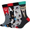 Cansok Men's 4 Packs Cat Socks Gift Fun Crazy Novelty Dress Crew Socks (Music Guitar Dancing Cat)