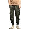 Generisch Pantaloni cargo da uomo Tapered Fit Pantaloni da trekking con elastico in vita e tasche, pantaloni da trekking baggy cotone, pantaloni dritti, pantaloni tattici, traspiranti, verde, L
