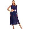 TiaoBug Donna Lirico Vestito da Ballo Balletto Contemporaneo Body da Ginnastica con Gonna in Tulle Abito da Pattinaggio Artistico con Spacco Laterale Vestito da Danza Moderna Nero L
