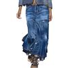 FNKDOR Gonna in jeans da donna, lunga, patchwork, a vita alta, larga, elasticizzata, volant, gonna a sirena, Blu scuro, XXL