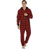 Generic Pigiama da uomo con cappuccio, tuta intera da uomo, pigiama a quadri stampato con cappuccio e cerniera aperta, tutina a maniche lunghe con stampa scozzese, Rosso, XL