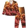 KoloQren Pigiama da donna a maniche lunghe con stampa di barboncini e cani (camicia e pantaloni), S-XXL, nero, Small