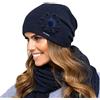 Kamea Cappello Femminile in Lana con Fiore Bari, Blu Scuro,Uni