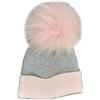 Brillabenny Cappello Cashmere PON PON Vera Pelliccia Grigio e Rosa per Donna, Cappellino Cuffia Lusso Hat Fur (Taglia Adulto)
