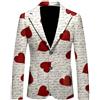Generisch Giacca da uomo, San Valentino, con stampa a rose, blazer, slim fit, con motivo colorato, per feste, da uomo, per il tempo libero, per gli uomini, R bianco., XXXL